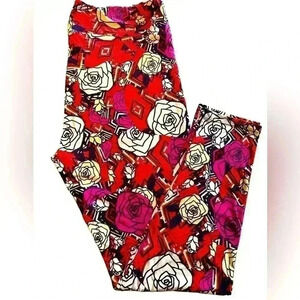 Lularoe TC2 Plus size rose leggings ..red, pink, cream,ivory,blue, white. NWOT‎